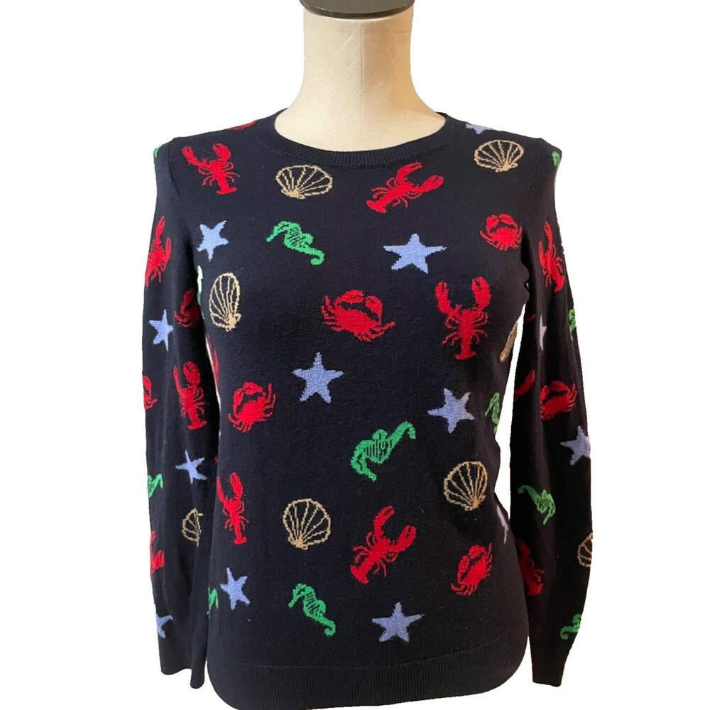 Talbots Women’s Seahorse Seashell Lobster Crab Starfish Novelty Sweater size P